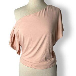 NWT Susana Monaco Pink Sand One Shoulder T-Shirt Top Sz XS Peach Tee Summer